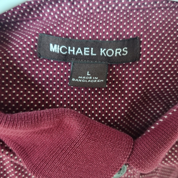 Michael Kors Maroon Dotted Collar Button Polo Men Shirt Size Large - Picture 5 of 7